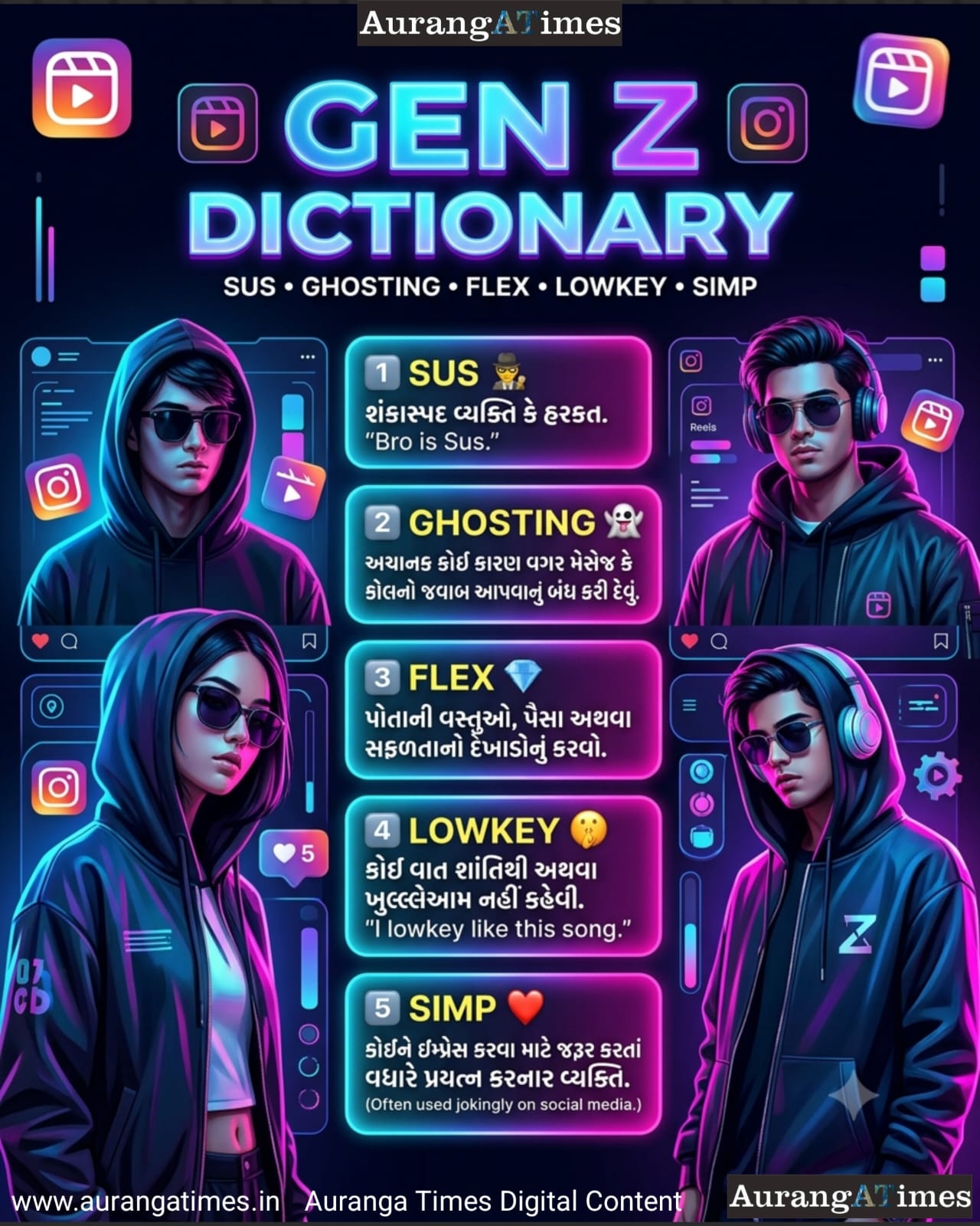 Gen Z Dictionary :- Sus, Ghosting, Flex, Lowkey અને Simp નો સાચો અર્થ શું?