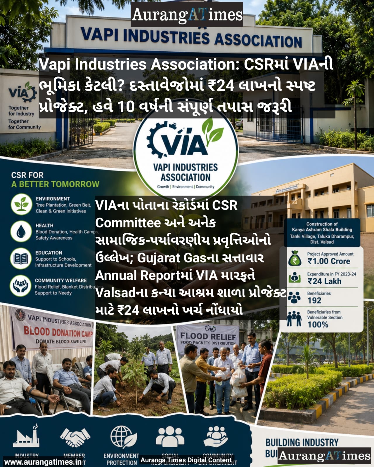 Vapi Industries Association: CSRમાં VIAની ભૂમિકા કેટલી? દસ્તાવેજોમાં ₹24 લાખનો સ્પષ્ટ પ્રોજેક્ટ, હવે 10 વર્ષની સંપૂર્ણ તપાસ જરૂરી